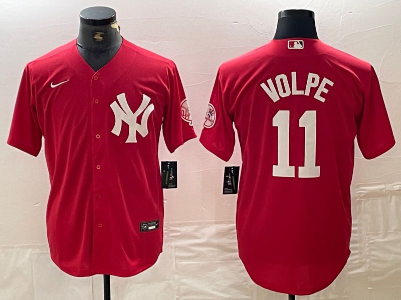Men New York Yankees #11 Volpe Red joint name Nike 2024 MLB Jersey style 1